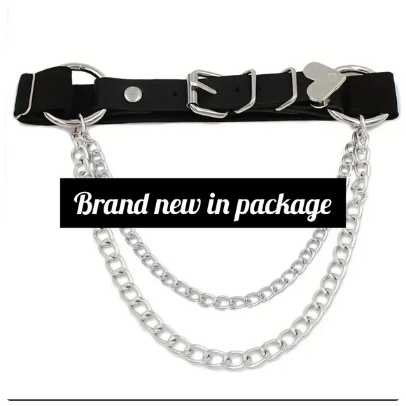 Punk Gothic faux Leather Elastic Thigh chain link & silver metal leg band new - Picture 5 of 7